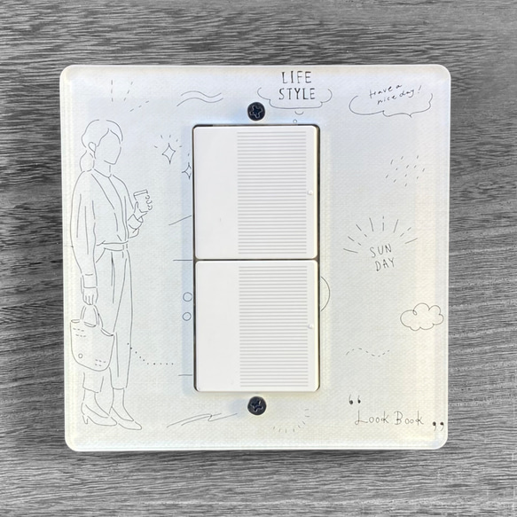 『取替可能な、お家の小窓』ポップ線画デザイン　ワイド　21 スイッチカバープレート本体 1枚目の画像