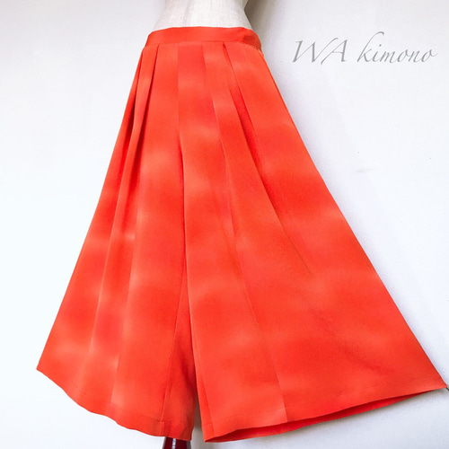 縮緬着物リメイク ビタミンカラーワイドパンツ きれい色 オレンジ  