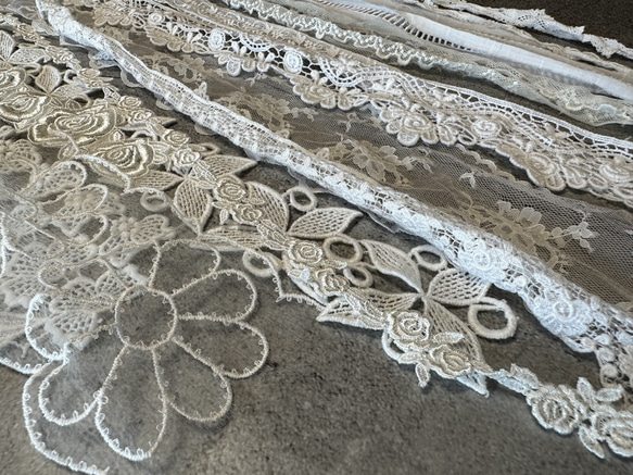 NEW ◆ 50g入り ◆ レースの端切れ福袋 ◆ lace-No,148 / ホワイト系 7枚目の画像