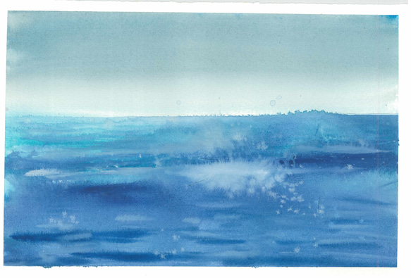 UMI 海　空　波　水彩画　手描き　原画 1枚目の画像