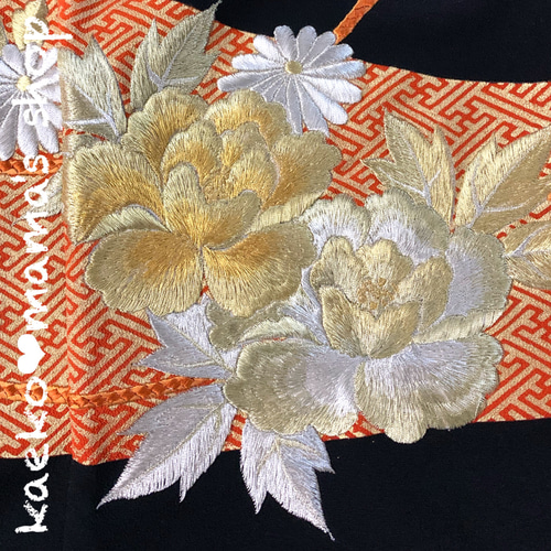 チュニックワンピース✿総丈66㎝✿黒留袖✿刺繍✿和モダン（着物