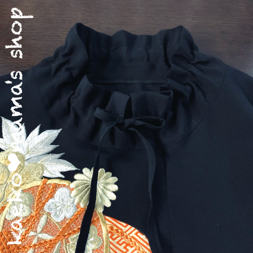 チュニックワンピース✿総丈66㎝✿黒留袖✿刺繍✿和モダン（着物