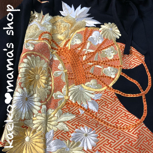 チュニックワンピース✿総丈66㎝✿黒留袖✿刺繍✿和モダン（着物リメイク）20 チュニックワンピース✿総丈66㎝✿黒留袖✿刺繍✿和モダン（着物