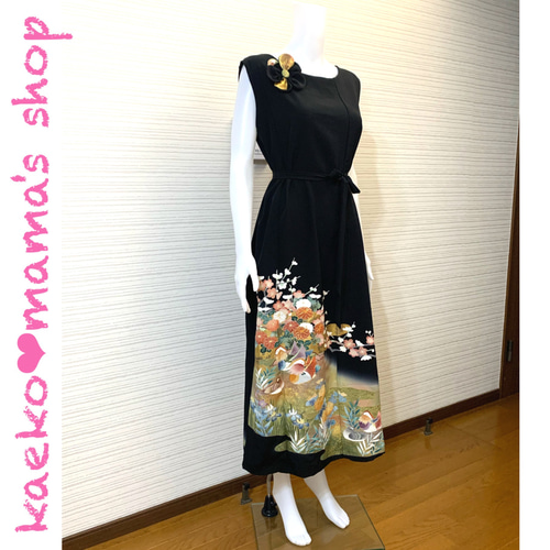 フォーマルワンピース✿総丈125㎝✿黒留袖✿和モダン(着物 フォーマルワンピース✿総丈125㎝✿黒留袖✿和モダン(着物
