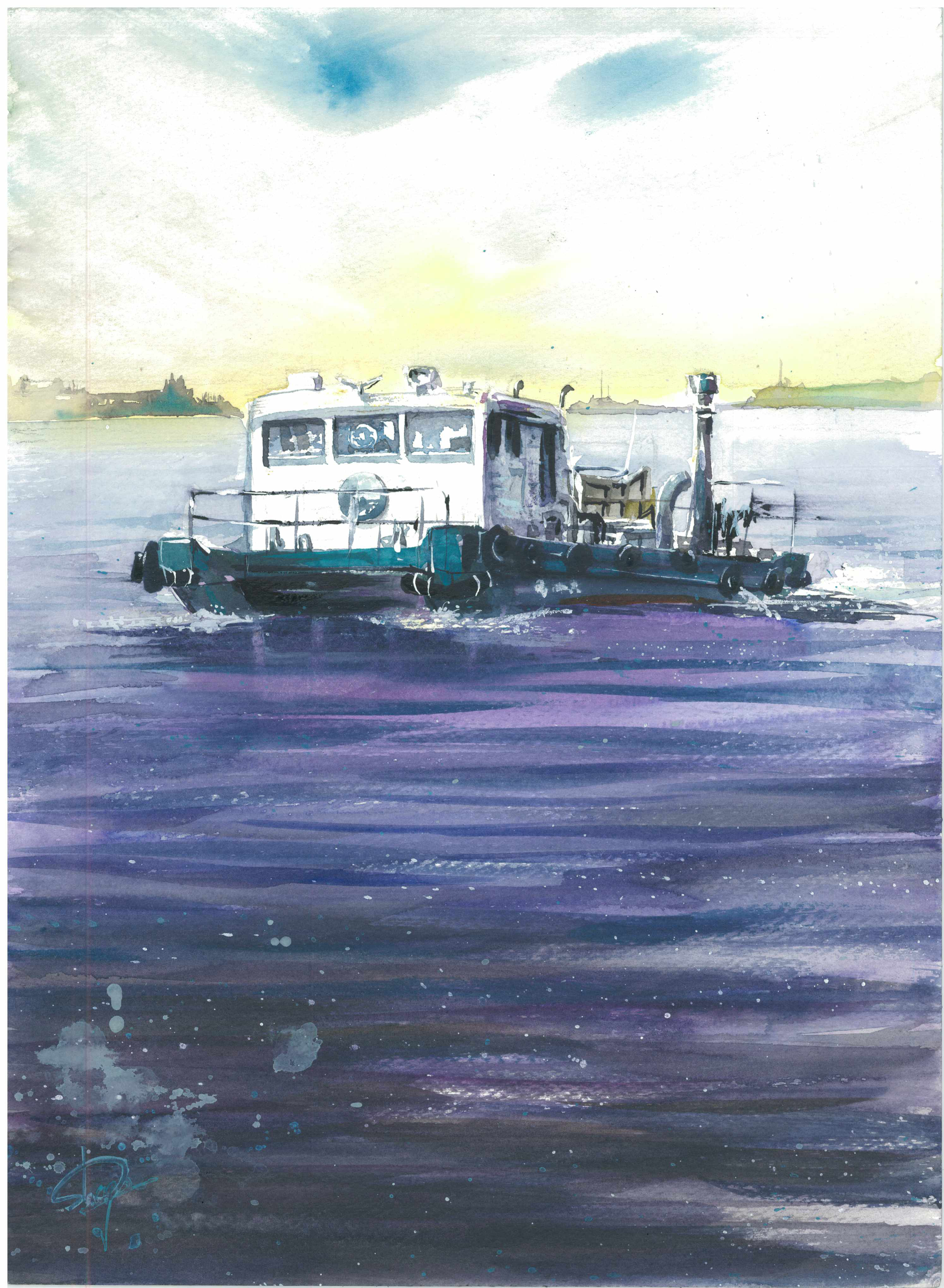 蒼タグボート 海 船 空 水彩画 手描き 原画 絵画 SHOGO 通販