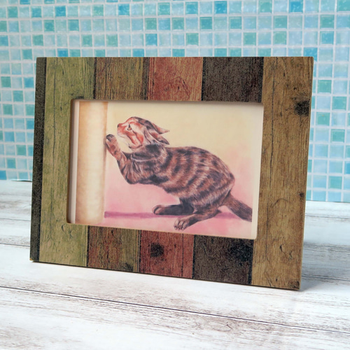 ポストカード猫パステル画3枚セット〈ガリガリ爪とぎちゃん・丸まって