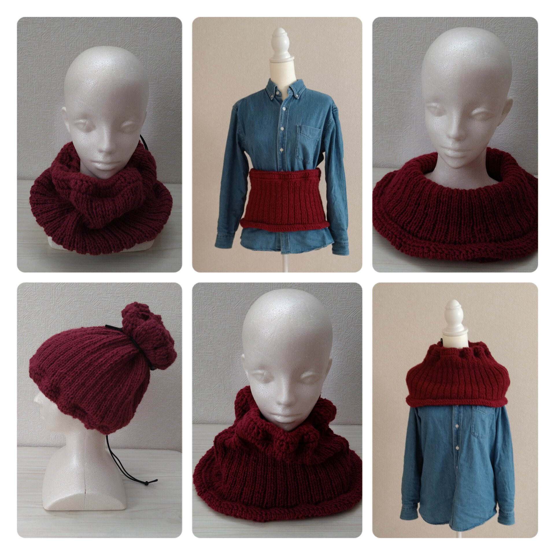 【送料無料】6wayアジャスタ付ネックウォーマーワインレッド 4,200円