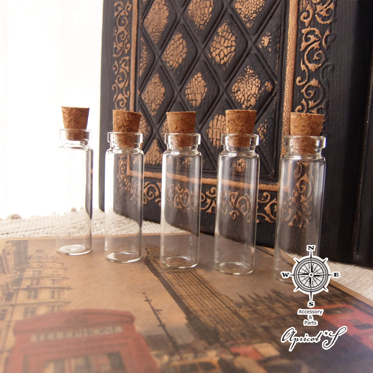 5個セット】 縦長 ガラス ボトル ミニ 小瓶 （ コルク 付き