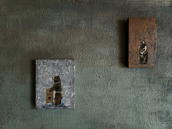 クマさんとカフェ看板　アートパネル　インテリアアート　トールペイント 3枚目の画像