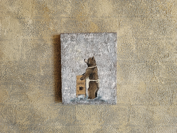 クマさんとカフェ看板　アートパネル　インテリアアート　トールペイント 5枚目の画像