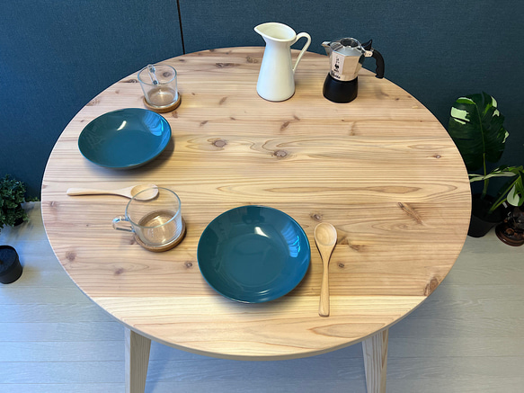 【送料無料】 テーブル 丸形 90cm 杉 木製組立脚 10枚目の画像