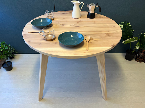 【送料無料】 テーブル 丸形 90cm 杉 木製組立脚 
