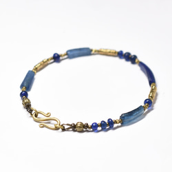 帶羅馬玻璃的藍色古董珠子，克倫部落手鐲 第5張的照片
