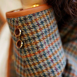 こっくり秋色　パイピング仕様チェック柄　ノーカラージャケット【春秋冬】ブラウン系 9枚目の画像