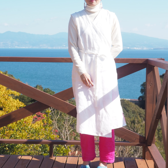 Cache-coeur 裹身式圍裙連衣裙 白色 第10張的照片
