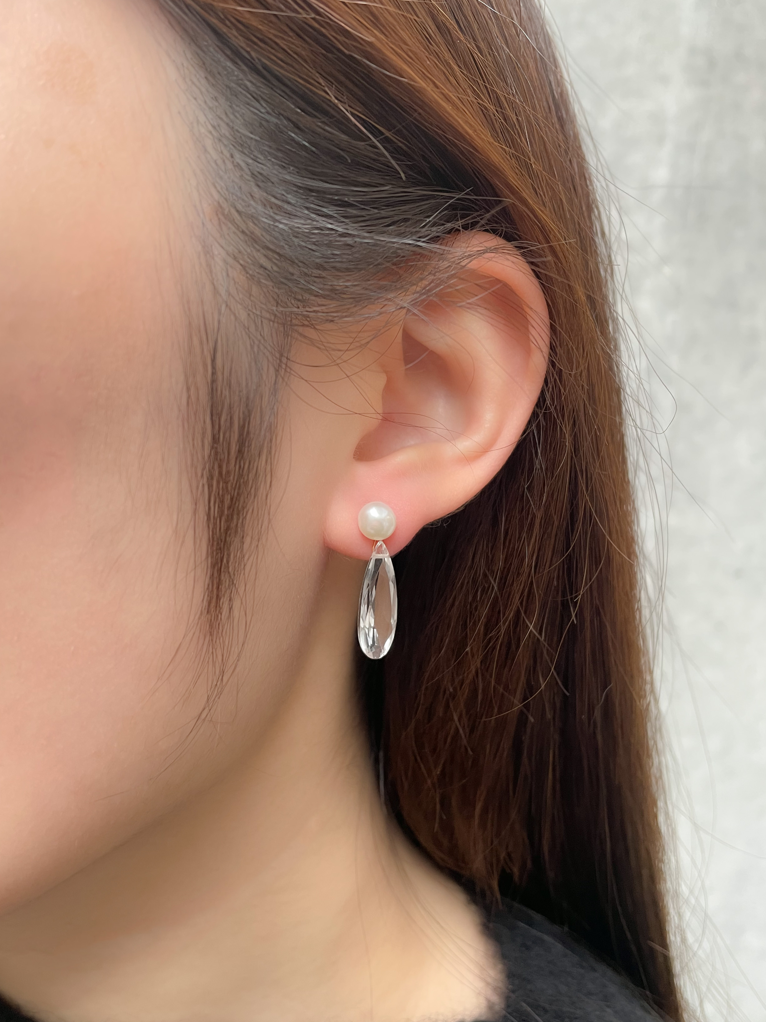 ドロップクリスタルと淡水パールの2WAYピアス　結婚式