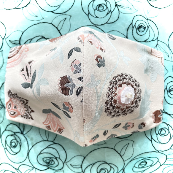 ロココ花のコーデ/クリーム/立体布マスク 2枚目の画像