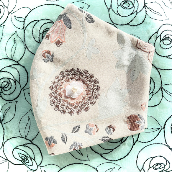 ロココ花のコーデ/クリーム/立体布マスク 5枚目の画像