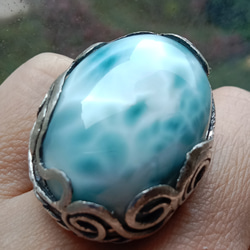 ラリマー手作りシルバーリング スターリングシルバーリング ～「運命をたどる」～ Larimar Silver Ring 8枚目の画像