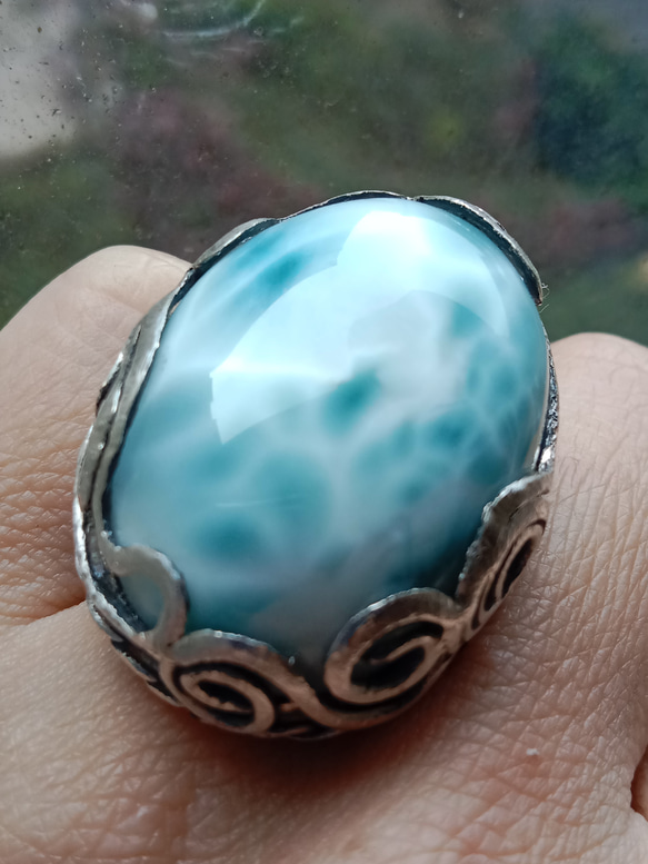 ラリマー手作りシルバーリング スターリングシルバーリング ～「運命をたどる」～ Larimar Silver Ring 8枚目の画像