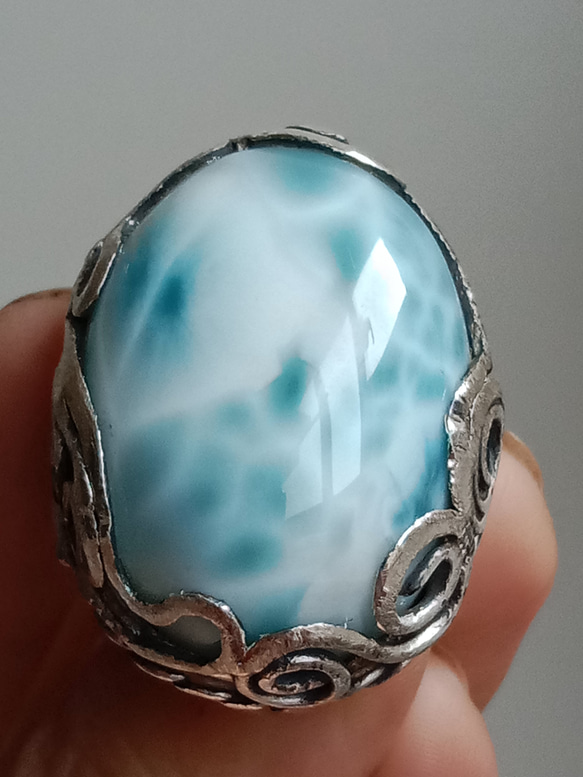 ラリマー手作りシルバーリング スターリングシルバーリング ～「運命をたどる」～ Larimar Silver Ring 4枚目の画像