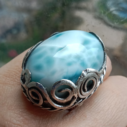 ラリマー手作りシルバーリング スターリングシルバーリング ～「運命をたどる」～ Larimar Silver Ring 1枚目の画像