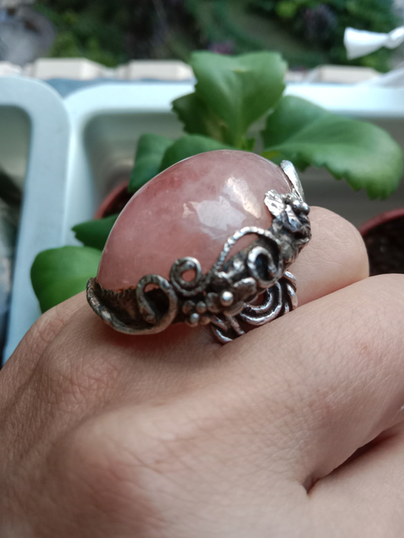 摩根石手工銀戒純銀戒指 ~「甜謐」~ Morganite Silver Ring 第4張的照片