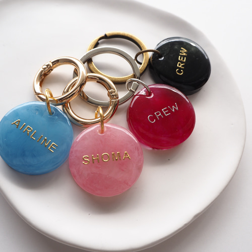 S☆Mページ　名入れチャーム レジンキーホルダー 5点 全5色【ビビッド×マーブルM】名入れ 文字入れ レジン