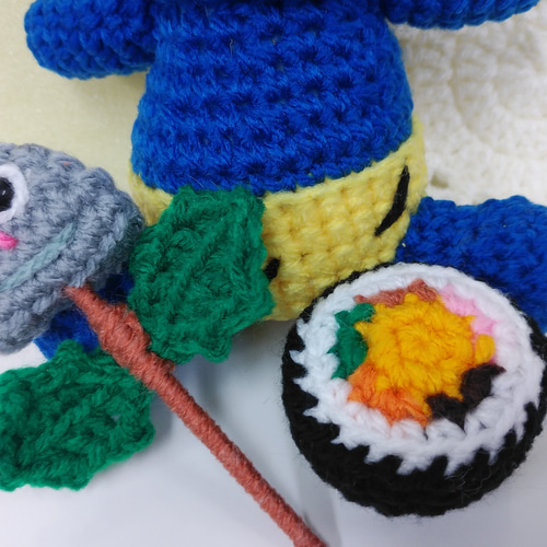 ☆節分飾り♪一本角の青鬼ベビー＆恵方巻＆柊鰯♪♪あみぐるみ