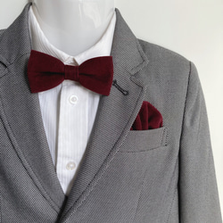 ベビーから大人の方まで★蝶ネクタイ＆ワンタッチポケットチーフ　コーデュロイ　ボルドー　SサイズAタイプ 2枚目の画像