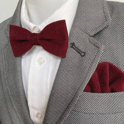 ベビーから大人の方まで★蝶ネクタイ＆ワンタッチポケットチーフ　コーデュロイ　ボルドー　SサイズAタイプ 3枚目の画像