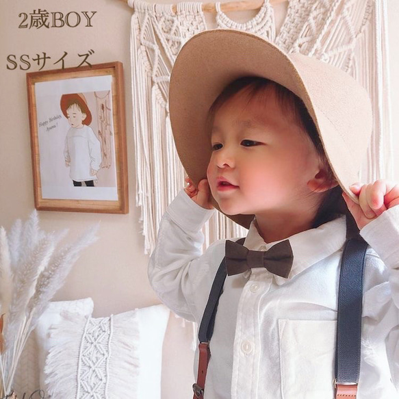 ベビーから大人の方まで★蝶ネクタイ＆ワンタッチポケットチーフ　コーデュロイ　ボルドー　SサイズAタイプ 13枚目の画像