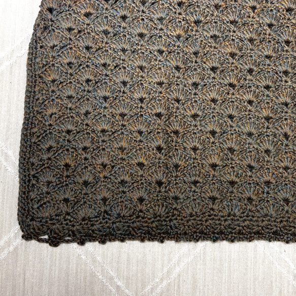 手編み　ニット　グレー　茶　柄　半袖 5枚目の画像