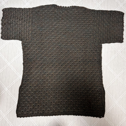手編み　ニット　グレー　茶　柄　半袖 6枚目の画像