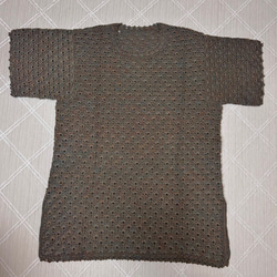 手編み　ニット　グレー　茶　柄　半袖 2枚目の画像