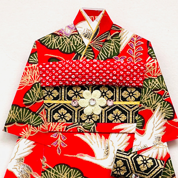 着物のポチ袋482赤地　鶴　松 2枚目の画像