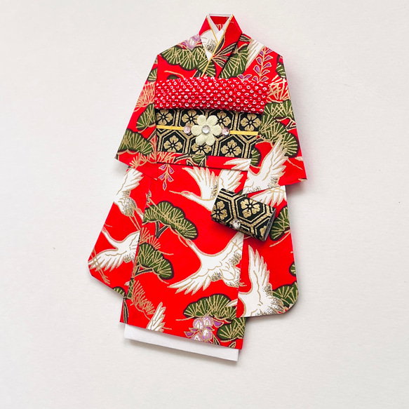 着物のポチ袋482赤地　鶴　松 3枚目の画像