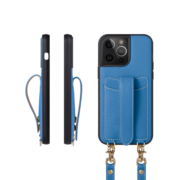 iPhone13ProMax ショルダータイプ本革ケース 落下防止ベルト／カード 