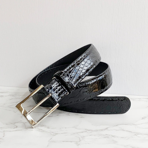 ベルト ブラック ステッチ クロコダイル