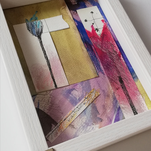 白熊 ハート 水彩紙 原画 コラージュ 絵画 アート