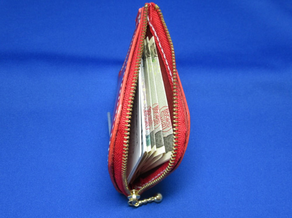 本革ハンドメイド　シンプルなL型財布　C-RED　「ルガトショルダー」シリーズ　CC22-10 4枚目の画像