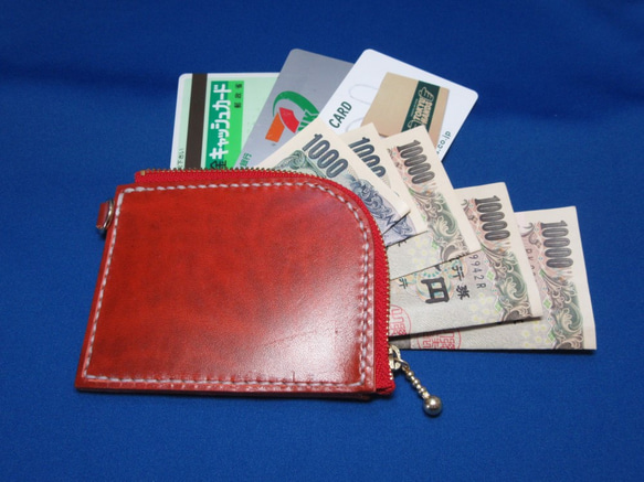 本革ハンドメイド　シンプルなL型財布　C-ORANGE　「ルガトショルダー」シリーズ 5枚目の画像