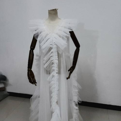 高品質！ 妊婦ドレス マタニティ写真撮影 ホワイト シースルー  