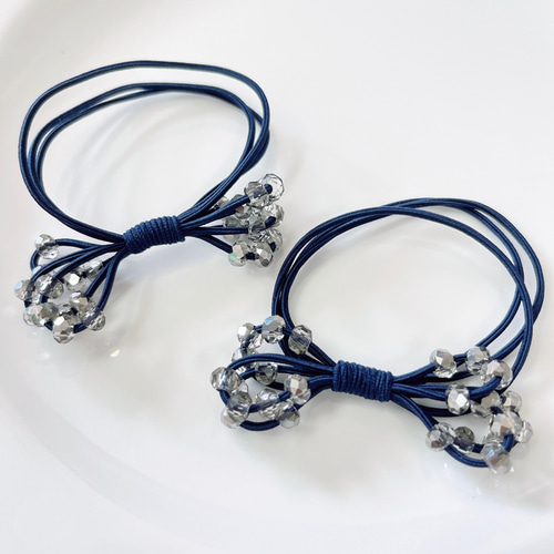 確認　ヘアゴム　ヘアリボン　503　ラインストーン　ネイビー 確認 ヘアゴム ヘアリボン 503 ラインストーン ネイビー