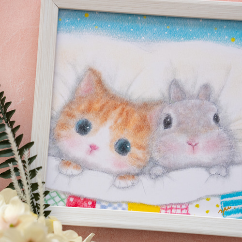 オーダーの品 自作絵画 猫とうさぎの肖像画 （楽天市場】WiTH