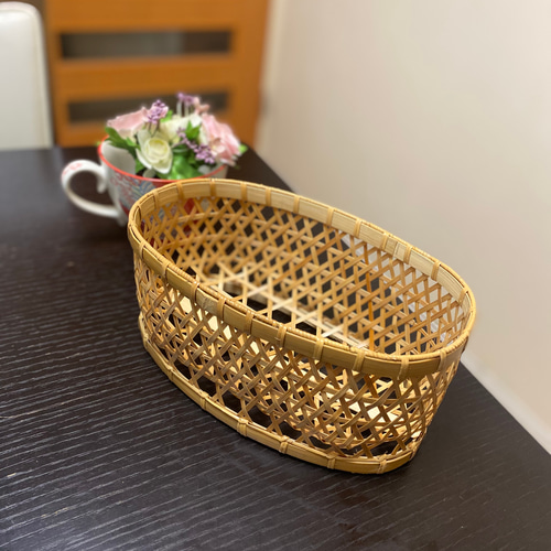 シンプルなデザインが魅力！ 楕円形の竹かご フリーボックス・小物入れ