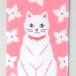白猫の手ぬぐい（ピンク）　A-tenugui 2枚目の画像