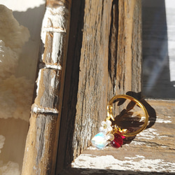 ❁Blood red Dainty ring 14kgf❁ 拘りのモザンビーク産ガーネット＆レインボームーンストーン 6枚目の画像