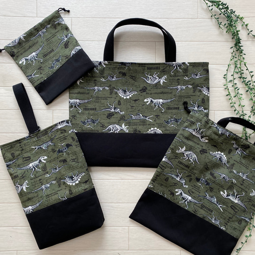 迷彩柄（カモフラ柄）の入園入学 基本の3点セット：カーキ ｜レッスン