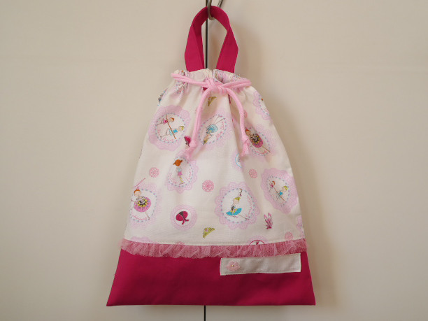 かわいい バレリーナの通園・通学３点セット・チャーム付き（生成り）、ピンク・パープルもあります